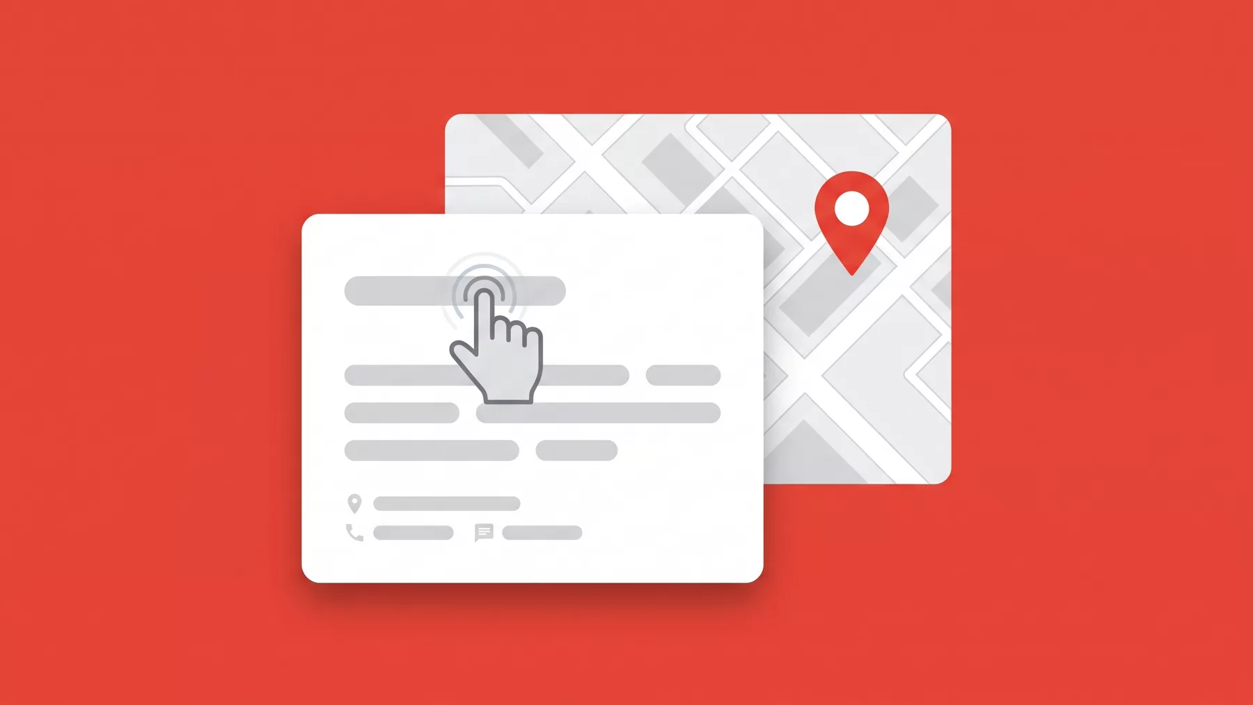 Business listing with a click icon and a ripple expanding over a row of text