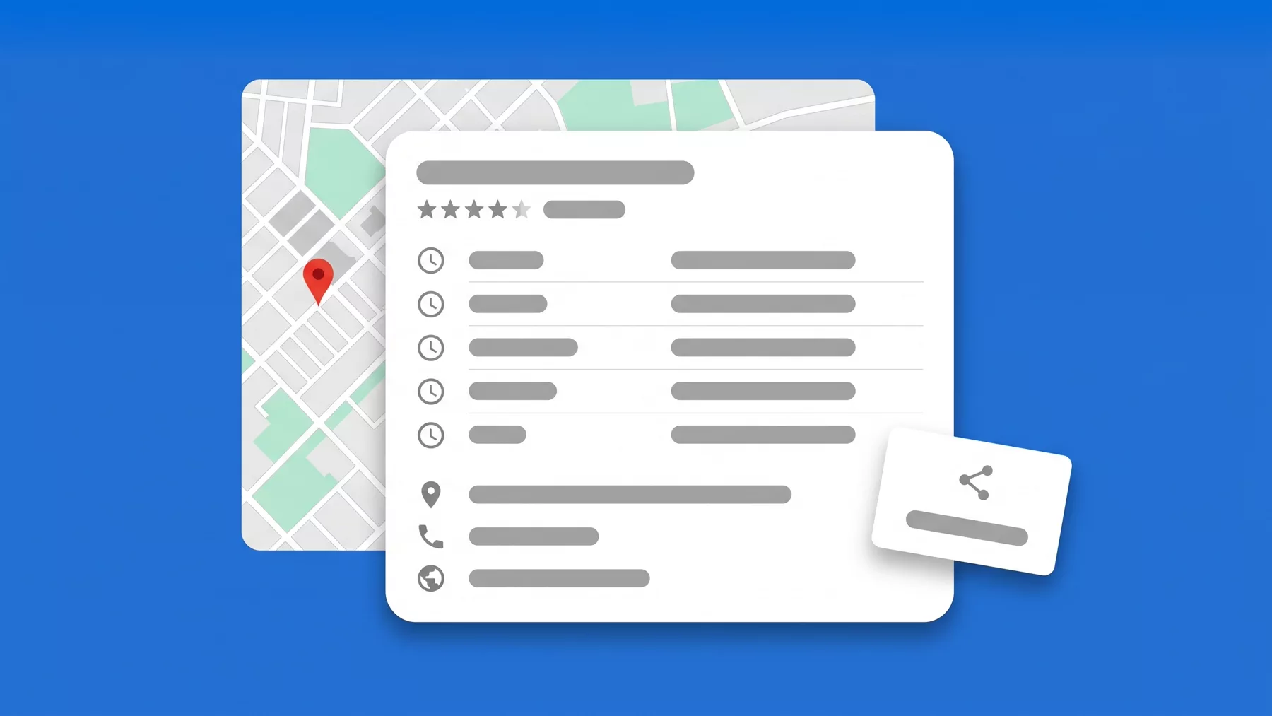 Business listing with a vertical list of hours and attributes next to clock icons