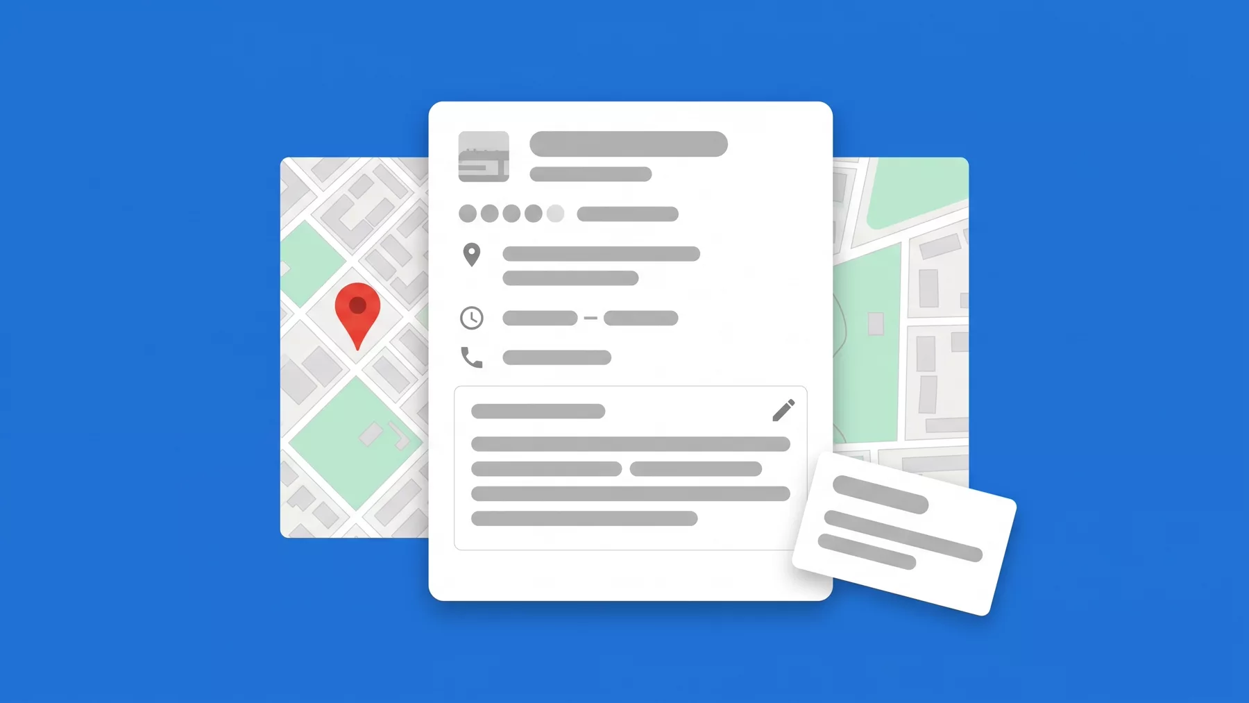 Business listing with a long block of text and a pencil icon in the corner