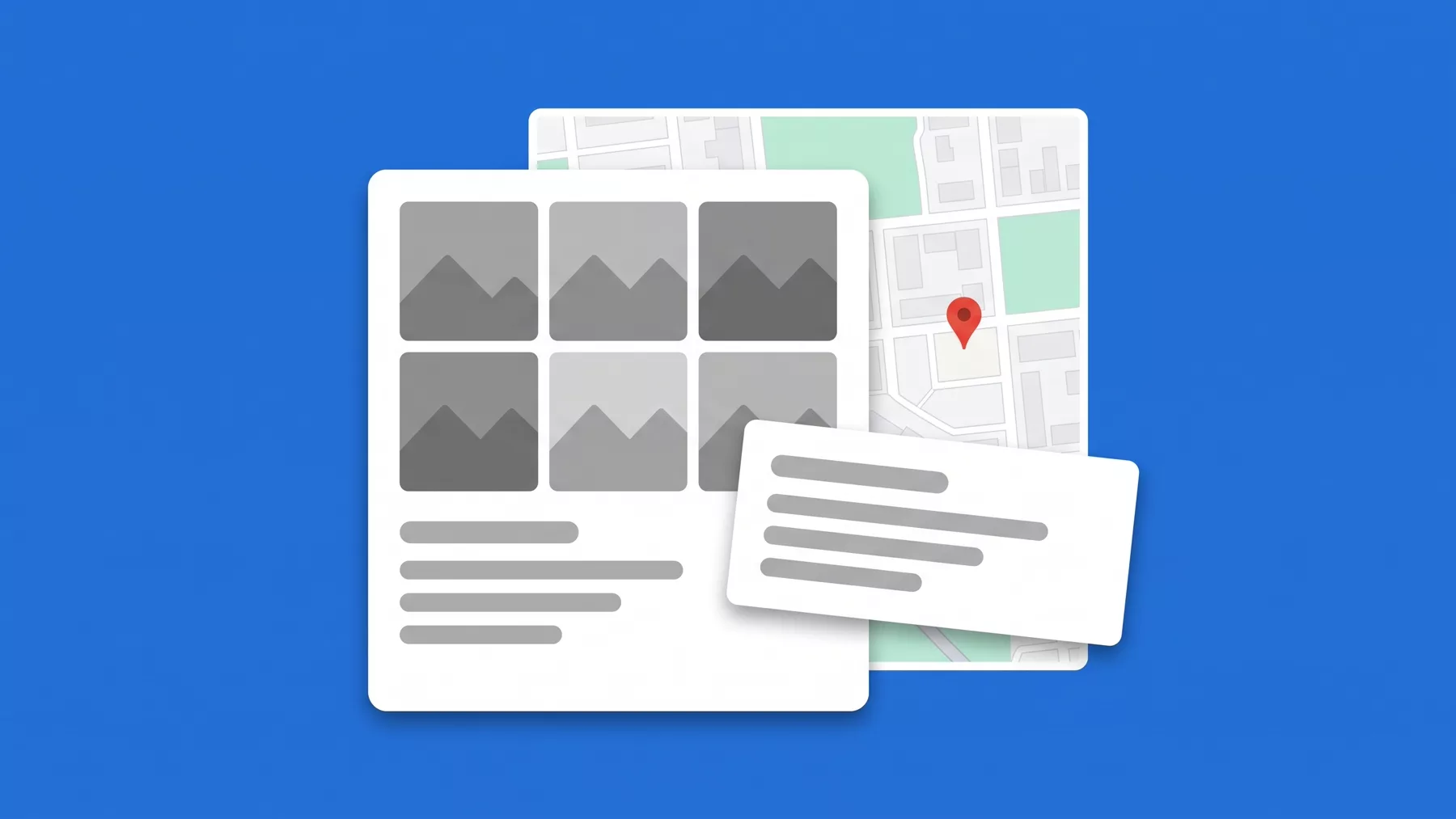 Business listing with a grid of six photos across the top half of the panel