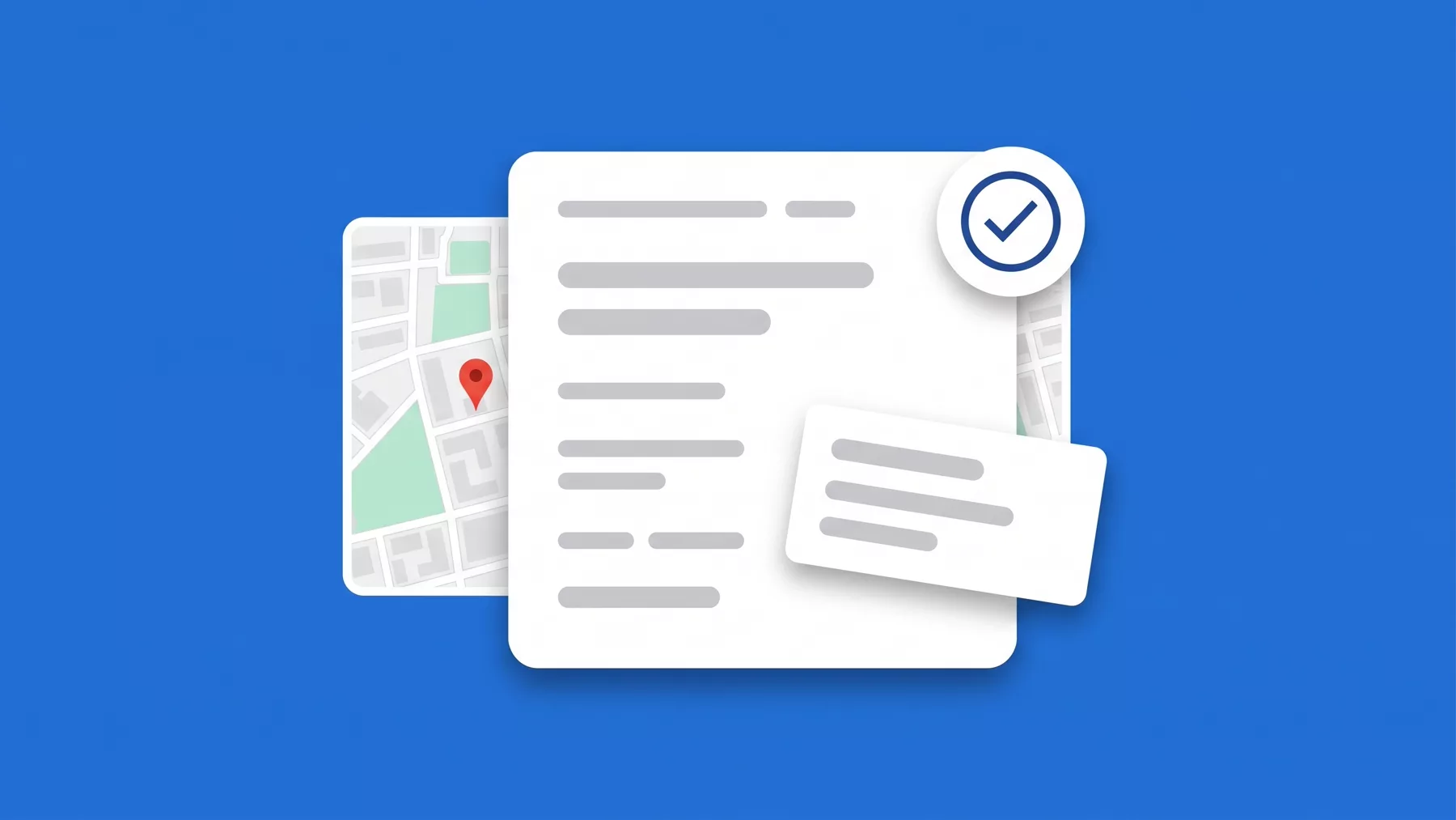 Business listing with a verification badge in the corner, over a map