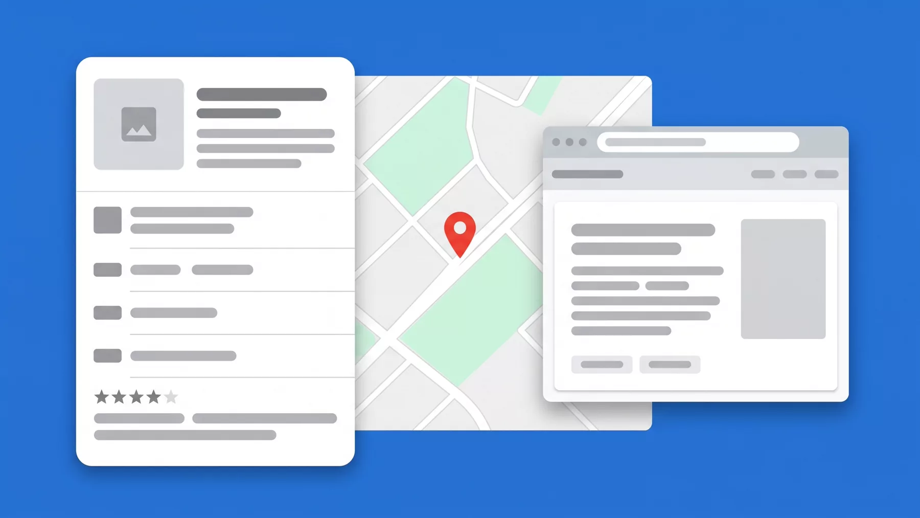 Ficha de negocio de Google junto a una ventana de sitio web, lado a lado